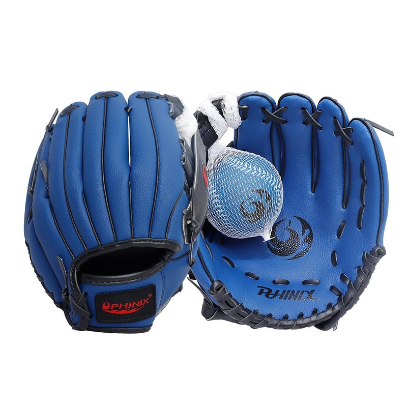 PHINIX 9" Baseball Glove Tee Ball Mitts and Foam Ball for Kids Beginner Play Training Right Hand Throw Navy - Image 1